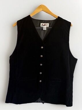 Vintage Black Velvet Vest Silver Etched Buttons 90s Y2K Classic Large AJ Brandon